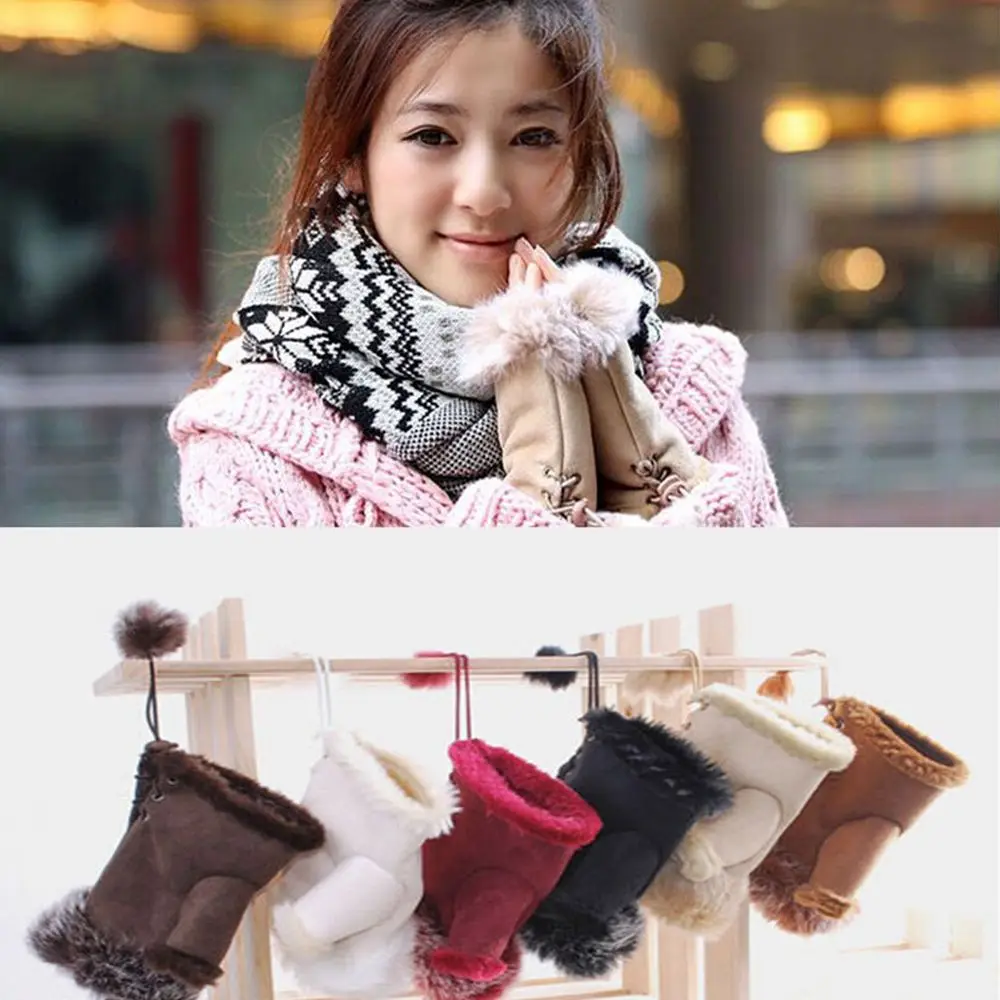 Girls Mitten Supple Winter Wrist Fashion Color Trim Warm Women Rabbit Fur Fingerless Gloves