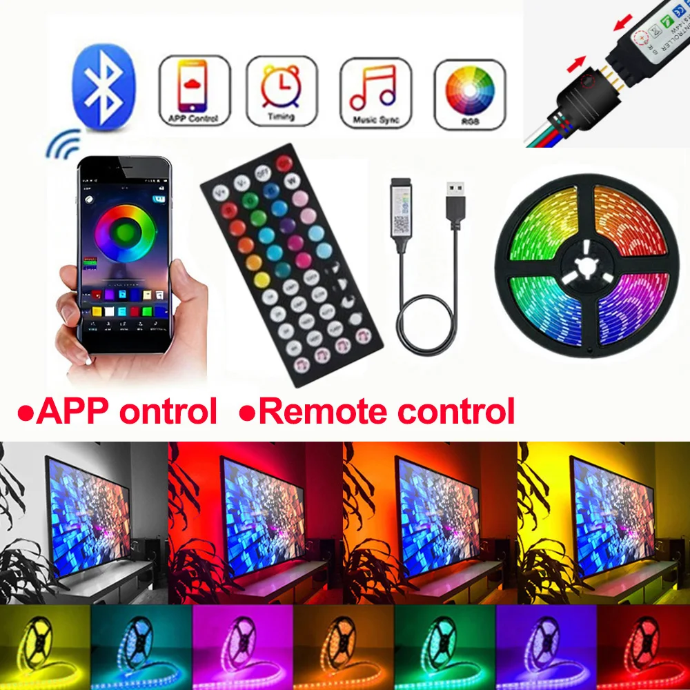 Led Strip Lights APP 44Keys Music Sync Bluetooth Remote USB 5V RGB Flexible LED Tape Diode Lights  for Room Decor TV Backlight