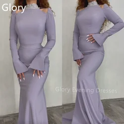 Lilac Purple Evening Dress Long Sleeves Sharon Dress Pleat Mermaid Prom Dress Saudi Arabia Women Customized Party Wedding Dress