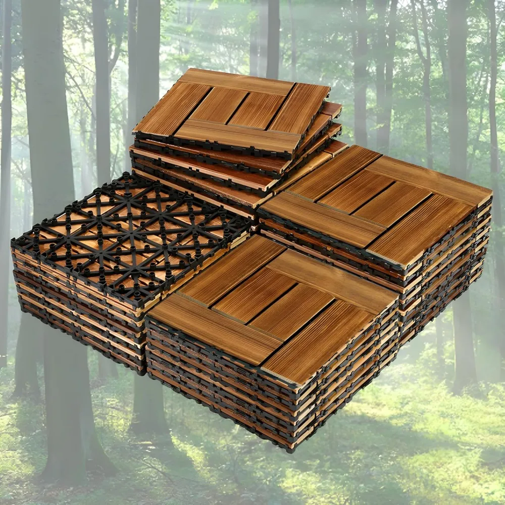 

Pack of 30 Outdoor Tiles for Patio, Solid Acacia Deck Tile Easy Assembly, Oiled Finish Waterproof Interlocking Tiles for Patio