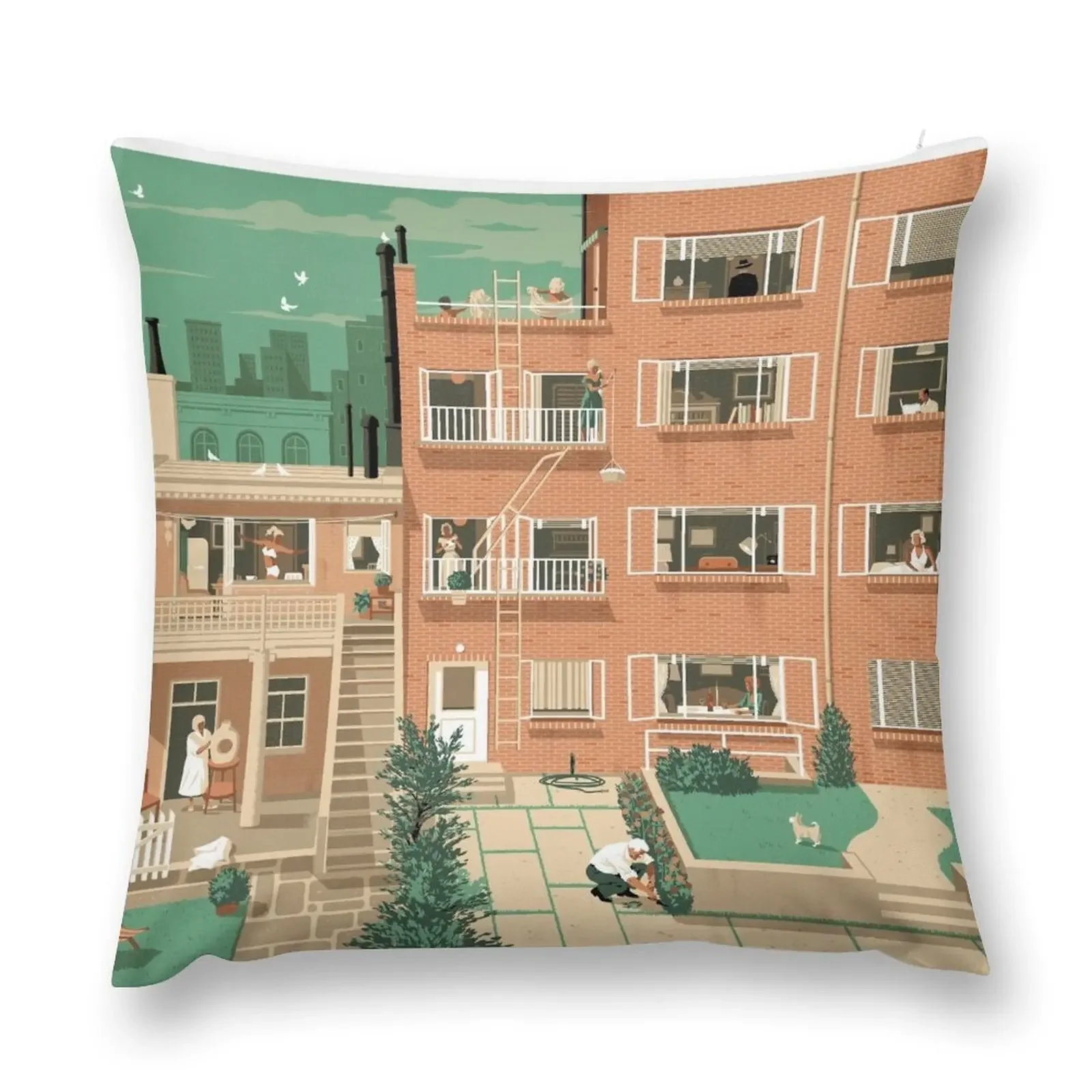 

Travel Posters - Hitchcock's Rear Window - Greenwitch Village New York Throw Pillow Marble Cushion Cover pillow