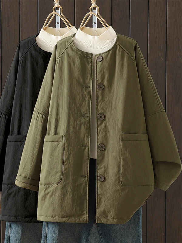 

Warm Cotton Jaet Women's Winter plus Size Loose Casual Versatile round Ne Sli Outerwear Thiened Long Sve Coat