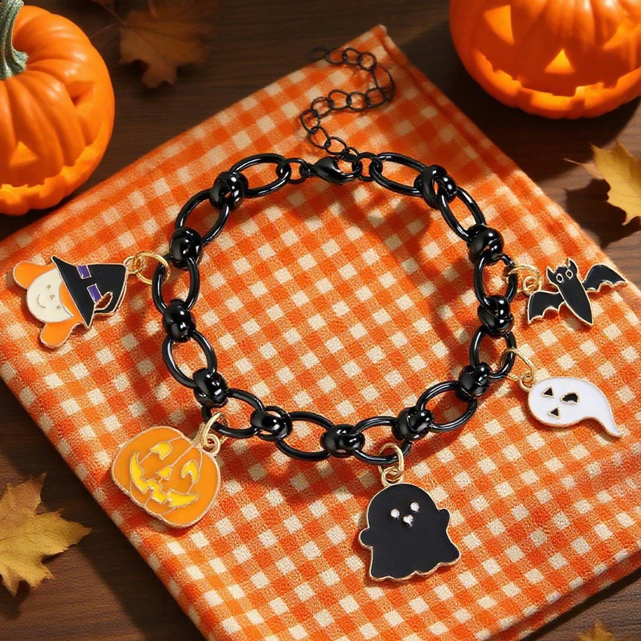 

Halloween Charm Bracelet For Women Girl Stainless Steel Chain Pumpkin Ghost Bat Witch Pendant Bracelets Jewelry Party Gifts