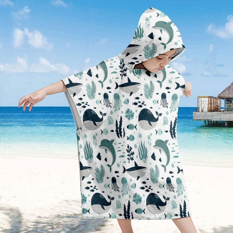 Lightweight Kids Beach Poncho Sun Guard and Water Resistant Cape Bath Towel Lovely Print Travel Beach Bathrobe