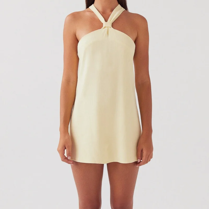 Y2kผู้หญิงHalterชุดมินิเซ็กซี่Tie Up BacklessแขนกุดBodycon Camiสั้นชุดความงามฤดูร้อนGraduation Sundress