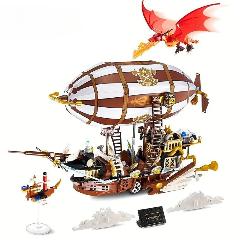 

MOC Sky Airship Steampunk Spaceship Bouquet Building Blocks Set Thief Ship Pirate Boat Sailboat Toys For Children Birthday Gifts