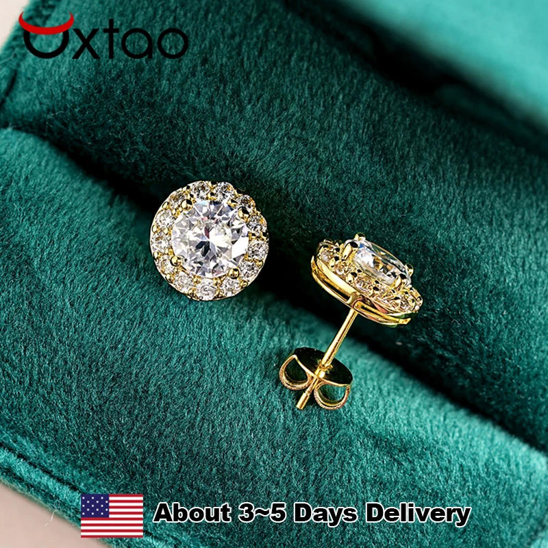 

OXTAO Round 14K Gold Filled Stud Earrings Brilliant CZ Lab Imitation Diamond for Women Piercing Earrings Daily Versatile Earring