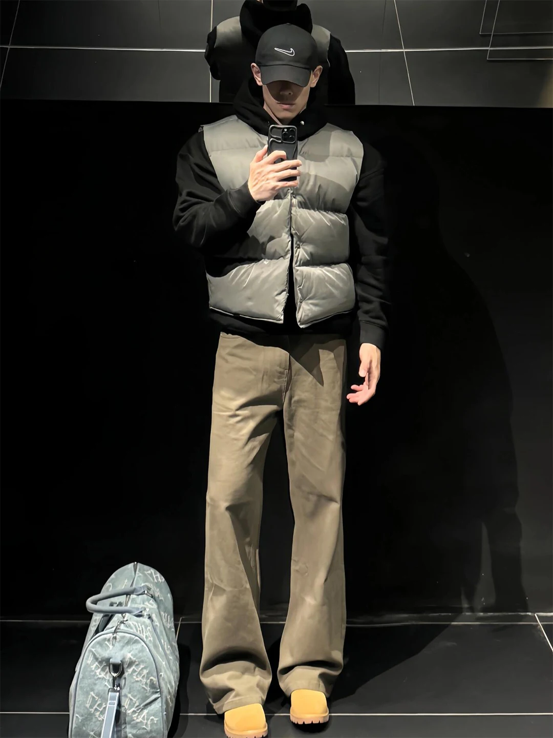 

Retro American Straight Leg Men's Jeans Autumn Winter Fleece Lined Khaki Flared Pants mid Waist Zipper Closure Casual Denim