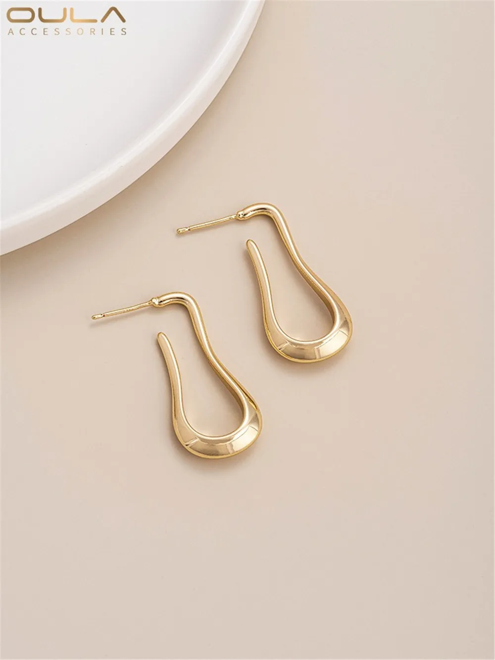 Color 925 Silver Needle 14K Gold Fashion Earrings C Shape Bamboo Drop Leaf Earrings Light Luxury High Sense Earrings