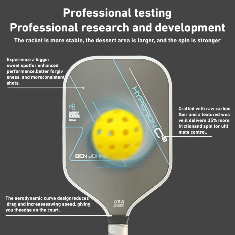 Ben Johns Super C2 T700 Pickleball Paddle, Carbon Fiber, Cold-Pressed Construction, Textured Surface, 16MM Polymer Power Core,