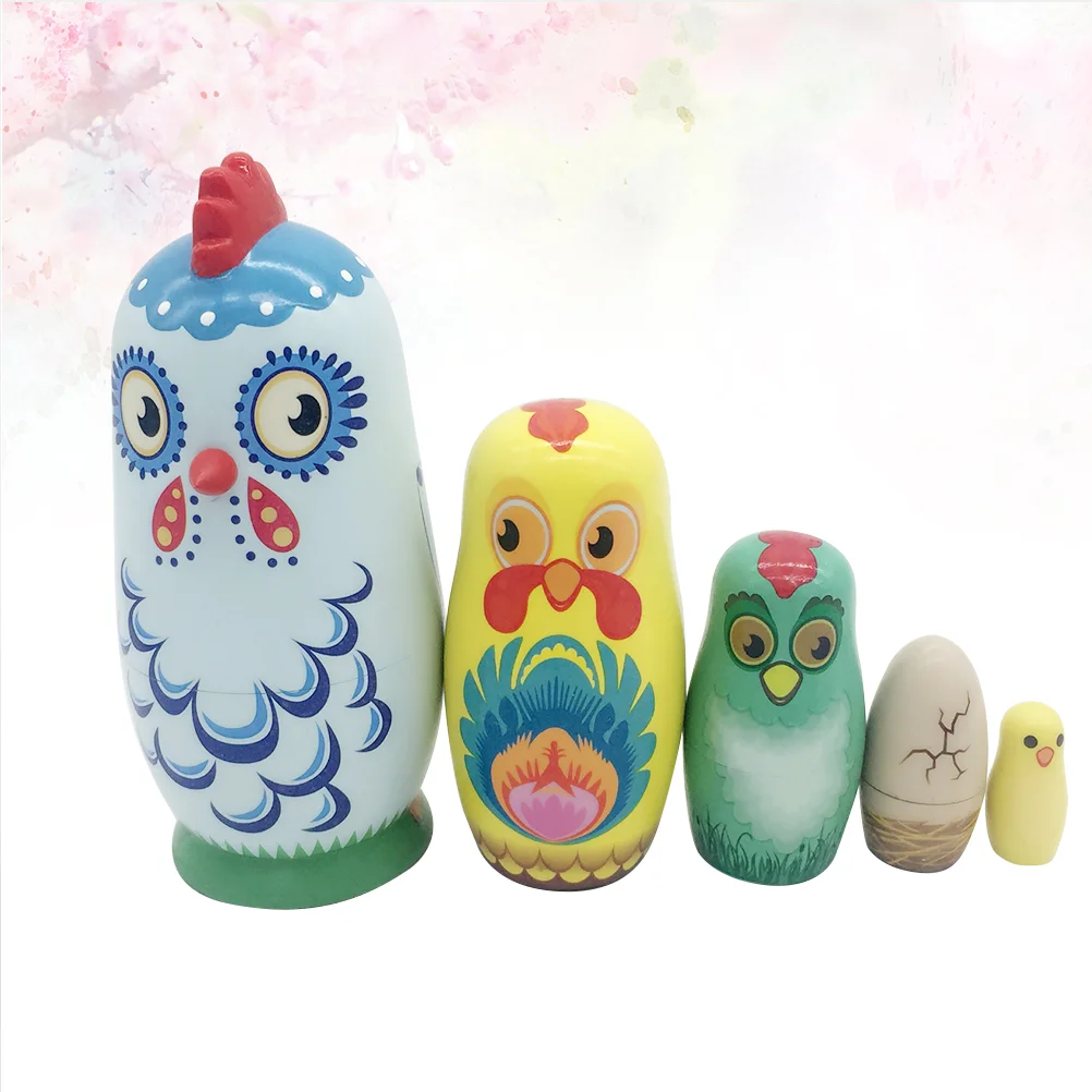 

1 Set 5 Layers Nesting Animal Chicken Matryoshka Wooden Playing Toy Home Decor Wood Nesting