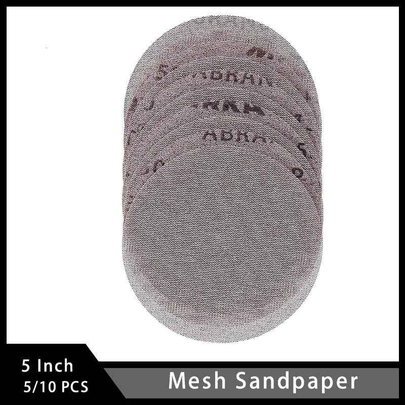 5 Inch 125 mm Mesh Sandpaper Assorted 320-1000 Grits 5/10 Pcs Abranet Hook and Loop for Polishing and Sanding Metal Wood