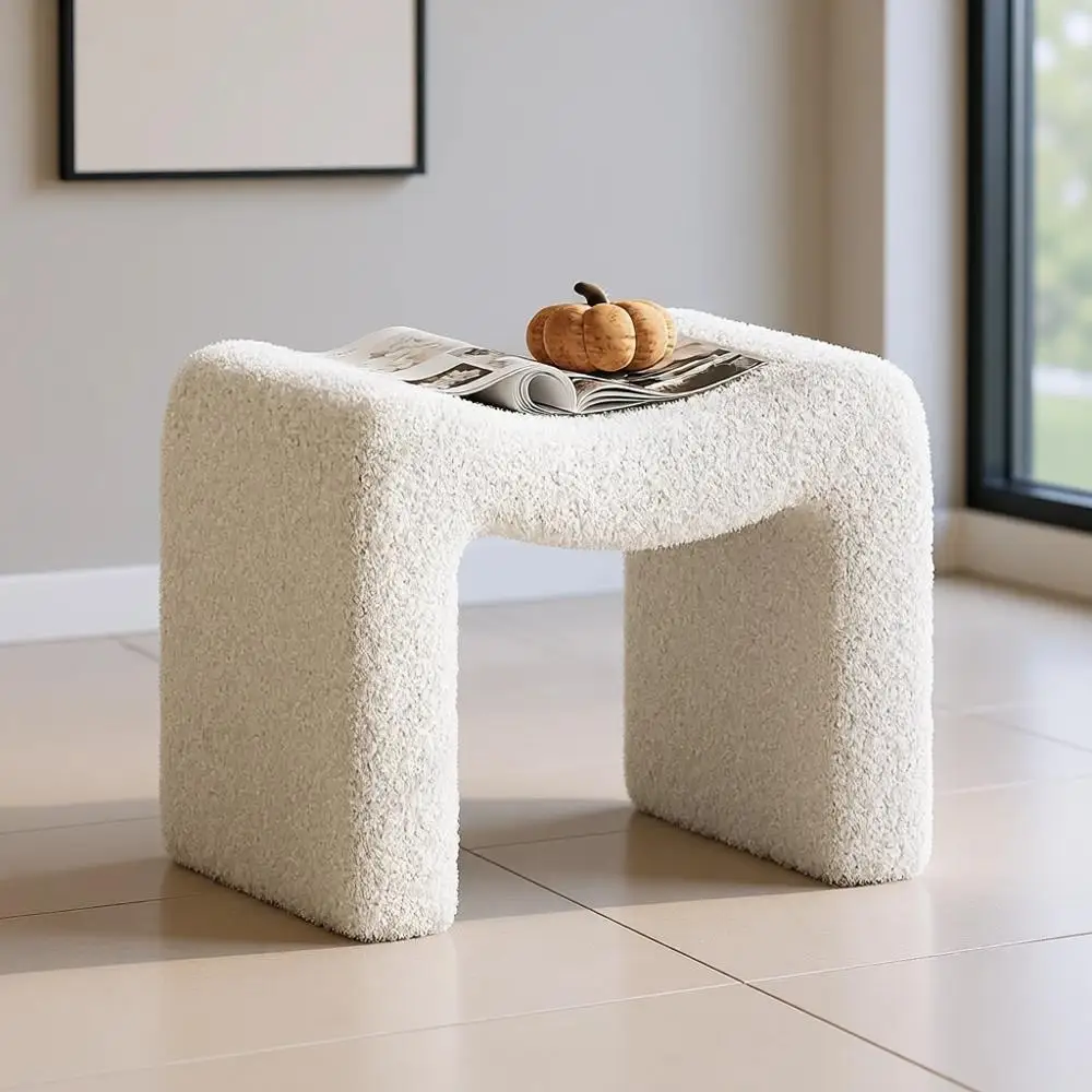 

Ottoman Vanity Seat, Plush Velvet BacklStool and Small oot Rest, ern Accent Seating or Bedroom, Makeup Table or Living Room, Whi