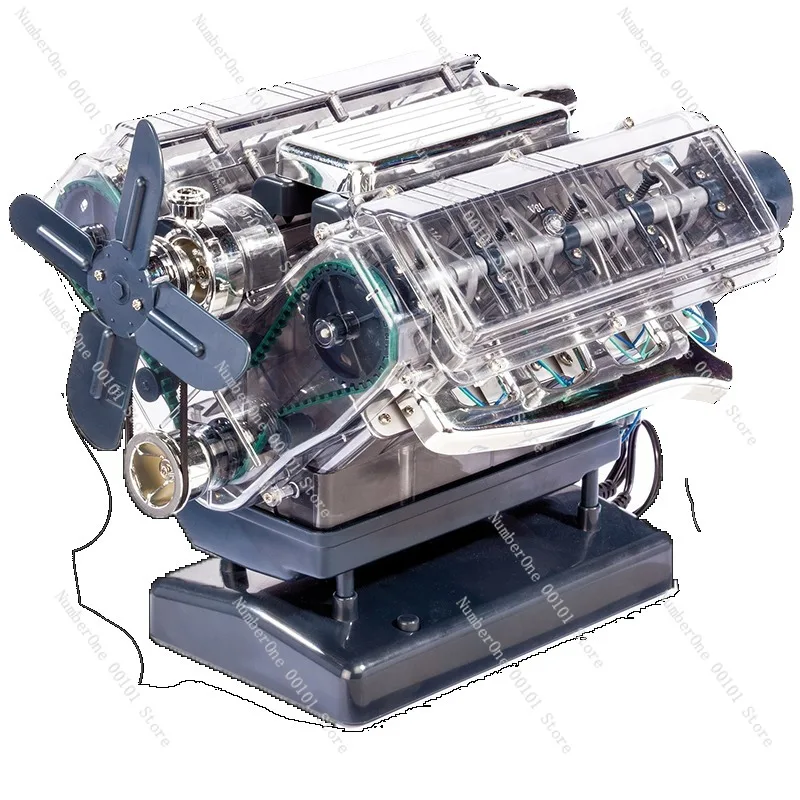 Operatable Transparent Mini V8 Engine Building Kit Mechanical Assembly Model Hobby Gift Toy