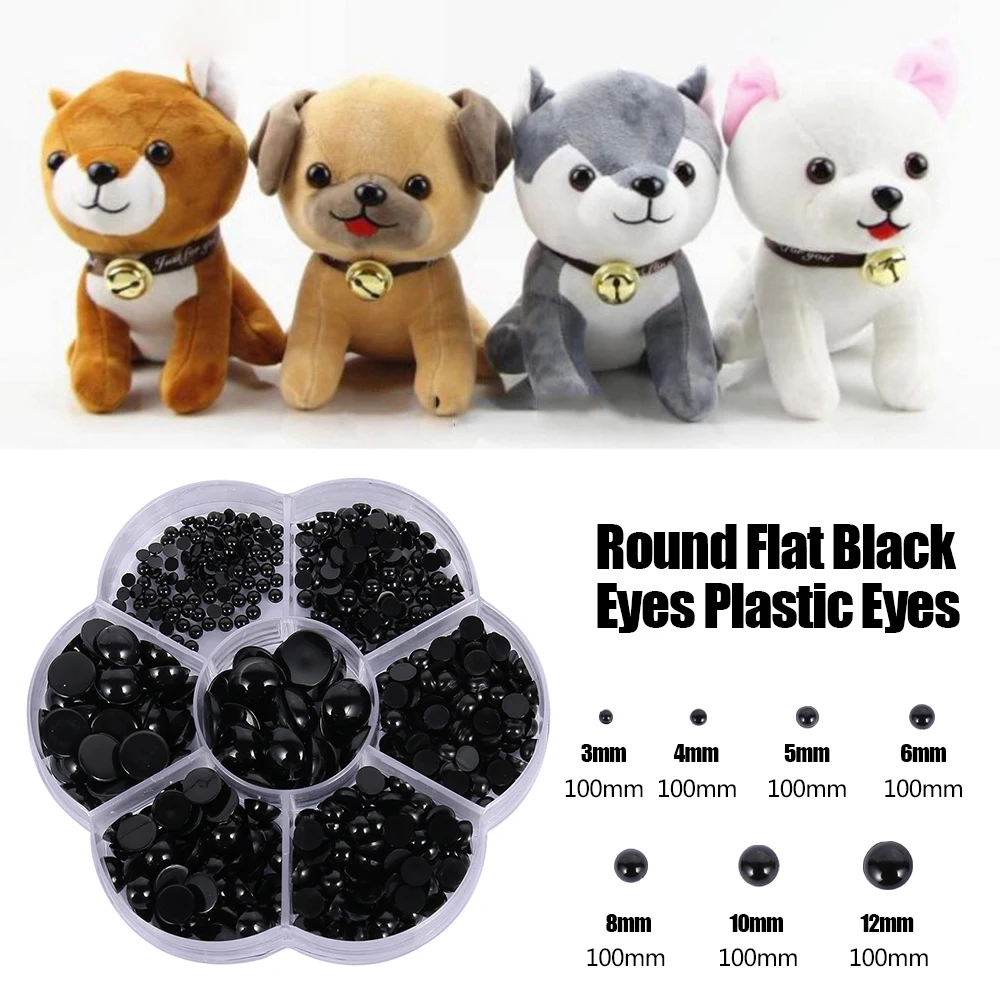 500Pcs Doll Making Eyes 3-12mm Reusable Plastic Button Crafts Safety Eyes for Bear Soft Toy Stuffed Animal Doll DIY Accessories