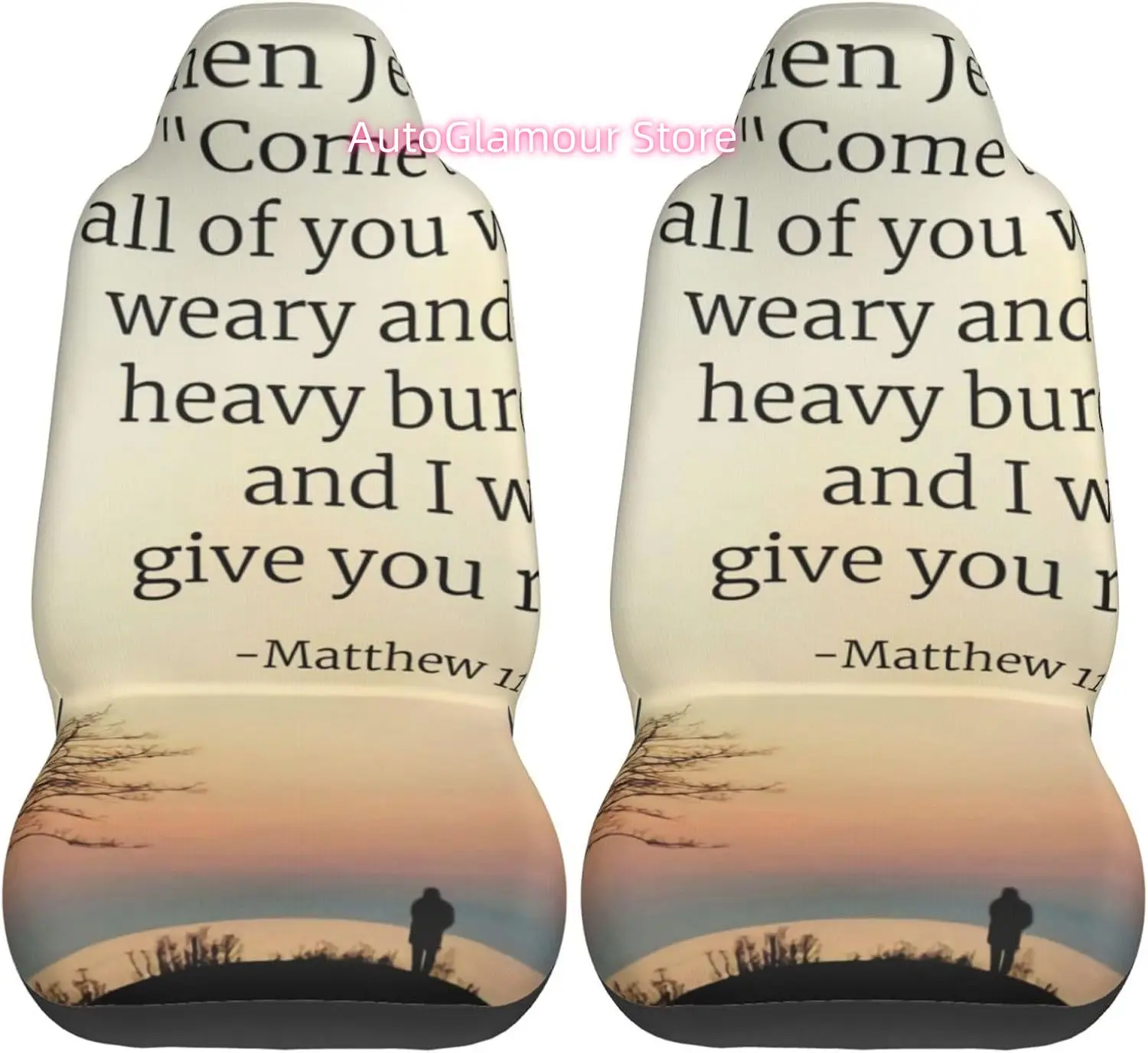 Jesus Come Said Heart Those Weary Proverbs 2-Piece   Seat Cover Complete Set - Elastic Seat Protection Cover for Ca