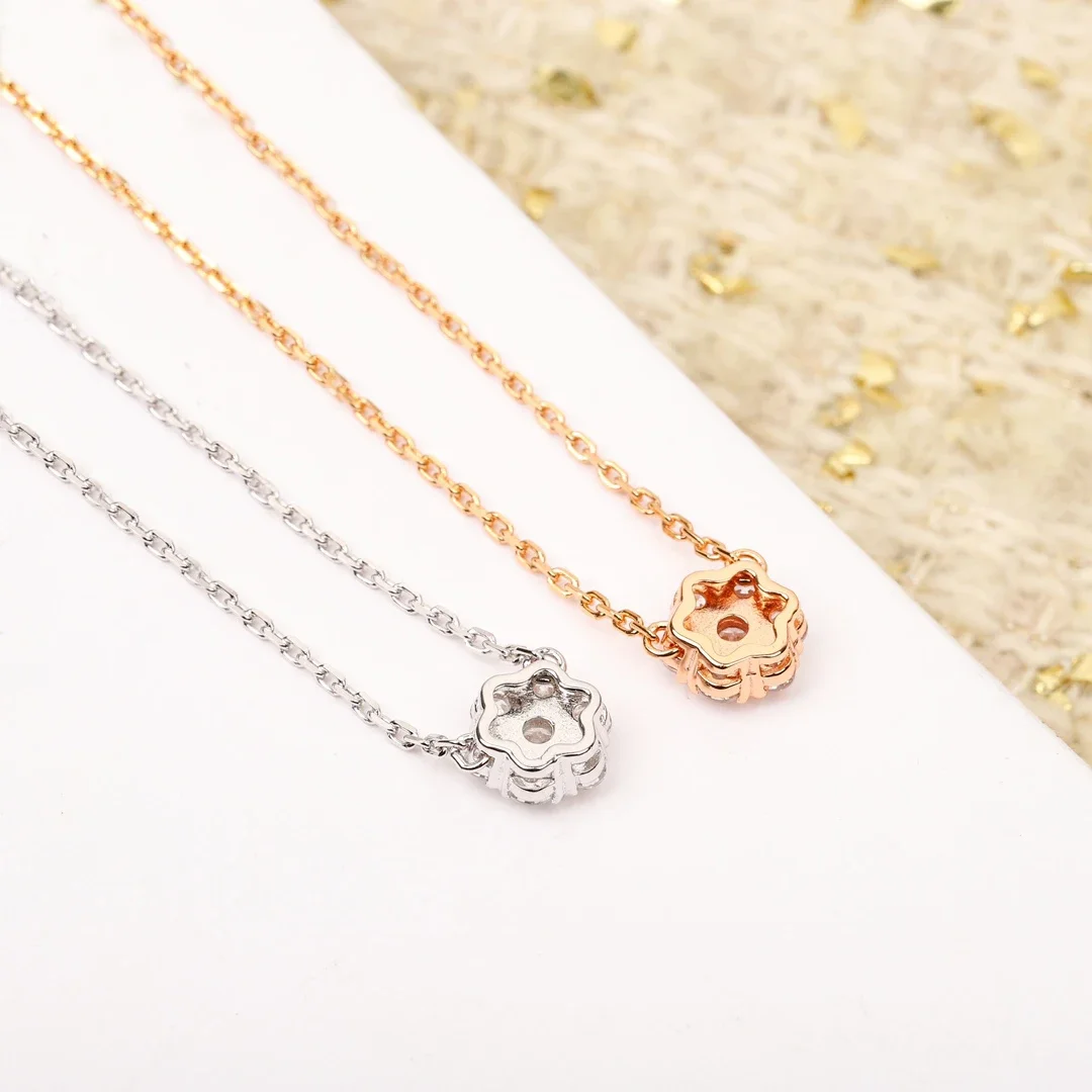 Famous Designer Brand Rose Gold Silver Flower Diamond Necklace Woman Top Quality Luxury Jewelry Trend