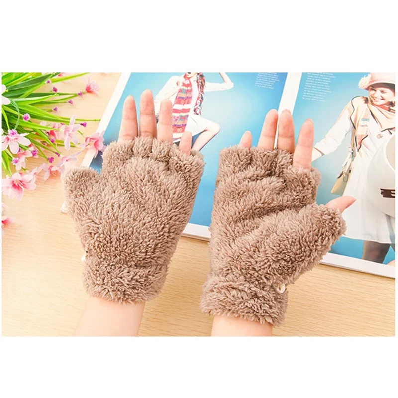 Ladies Warmth Fingerless Plush Glove Fluffy Bearr Claw / Cat Animal Paw Soft Warm Lovely Cute Women Half Finger Covered Gloves