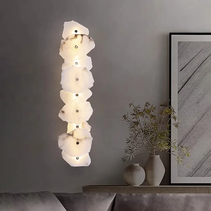 

Modern Natural Marble All Copper Wall Lamp Dining Room Bedroom Bedside Living Room LED Sconce Indoor Home Creative Decoration