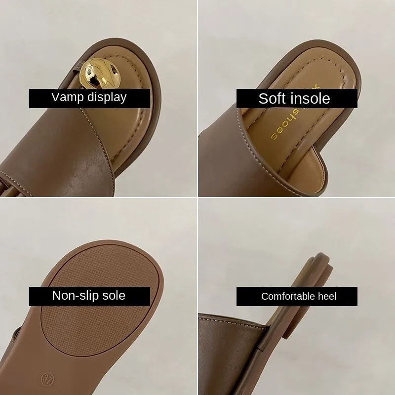 Gioio Shoes Store Small Metal Slip-on Sandals Fashion Women's Spring And Summer New Flat Flip-flops Beach Sandals Drop Shipping