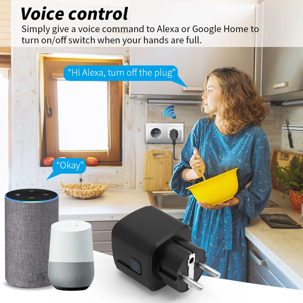 SIXWGH Tuya Intelligent WiFi Socket with 16A/20A Capacity Google Alexa Voice Control Remote Timer Energy Monitoring