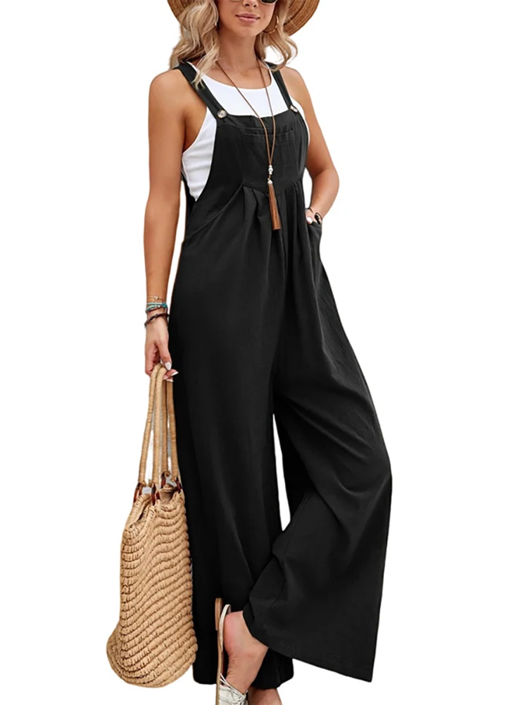 Women Casual Straps Jumpsuits Summer Autumn Harajuku Slim Wide Leg Trousers Dungaree Bib Overalls Elegant Sleeveless BF Jumpsuit