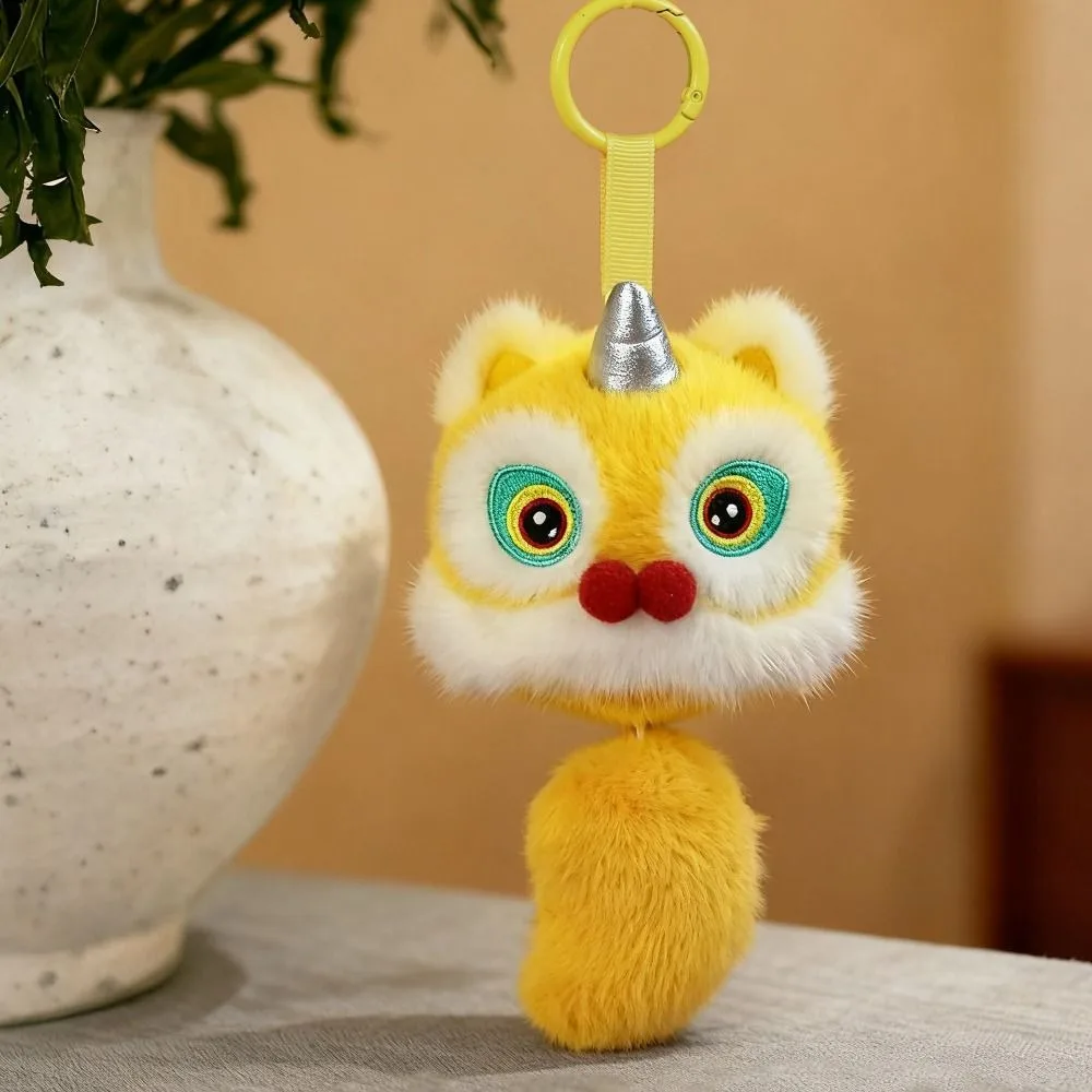 الكرتون الأسد الرقص المفاتيح توقظ الأسد النمط الصيني الأسد الرقص قلادة ألعاب من نسيج مخملي دمية سنة الحصان هدية السنة الصينية الجديدة