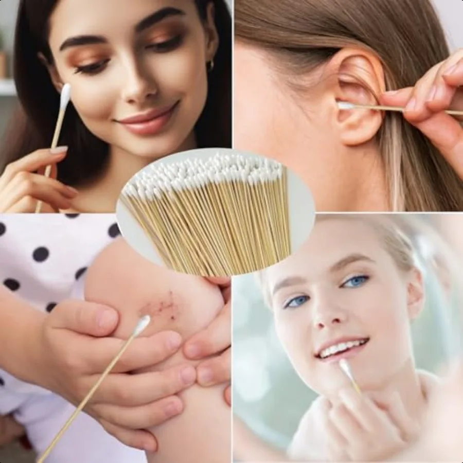 400 عدد مسحات قطن الخيزران بطول 6 بوصة لتطبيق دقيق نصائح LintFree قابلة لإعادة الاستخدام حقيبة للتخزين متعددة الاستخدامات لأسرعة المكياج