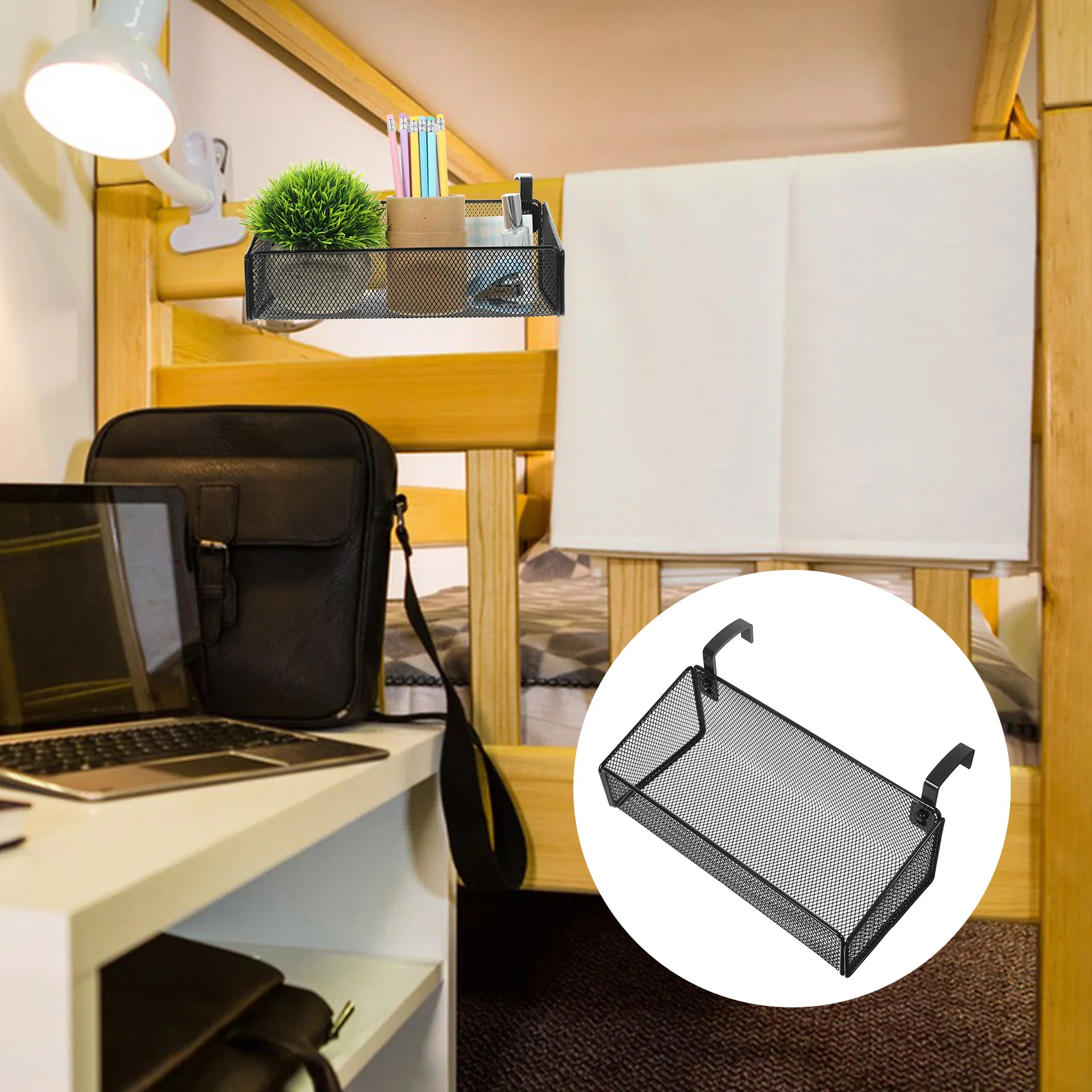 

Bedside Hanging Storage Basket Iron Dormitory Organizer Holder Hanging Basket for Phone Books Snacks Storage Dormitory Supplies