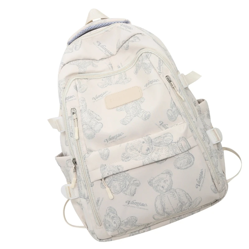 

Fashionable Cartoon Bear Print Backpack with Spacious Storage for Students Large Capacity School Book Bag Nylon Daypack