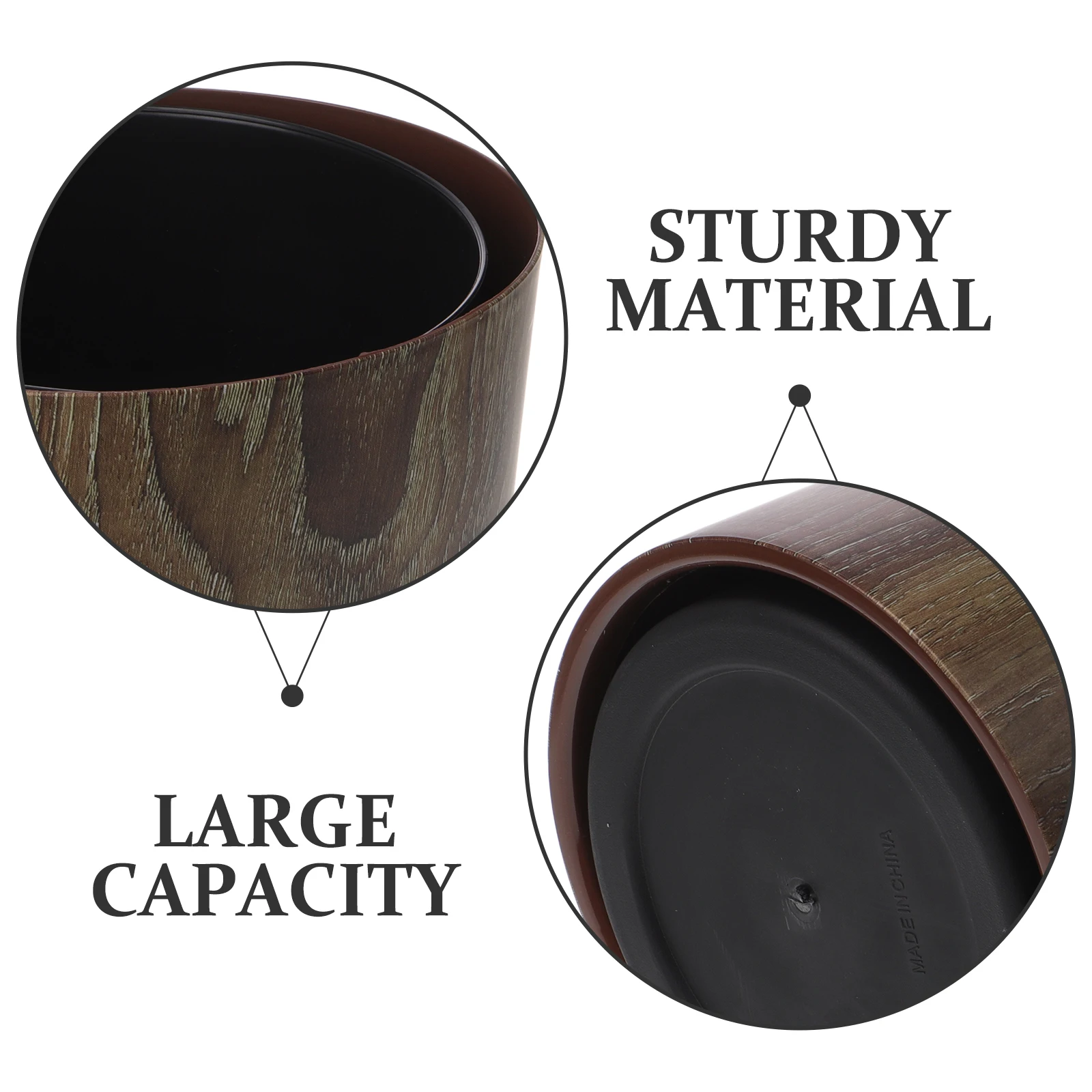 

Retro Imitation Wood Grain Trash Can 15L Large Capacity Kitchen Bathroom Basket Garbage Bin Stylish Home Circular