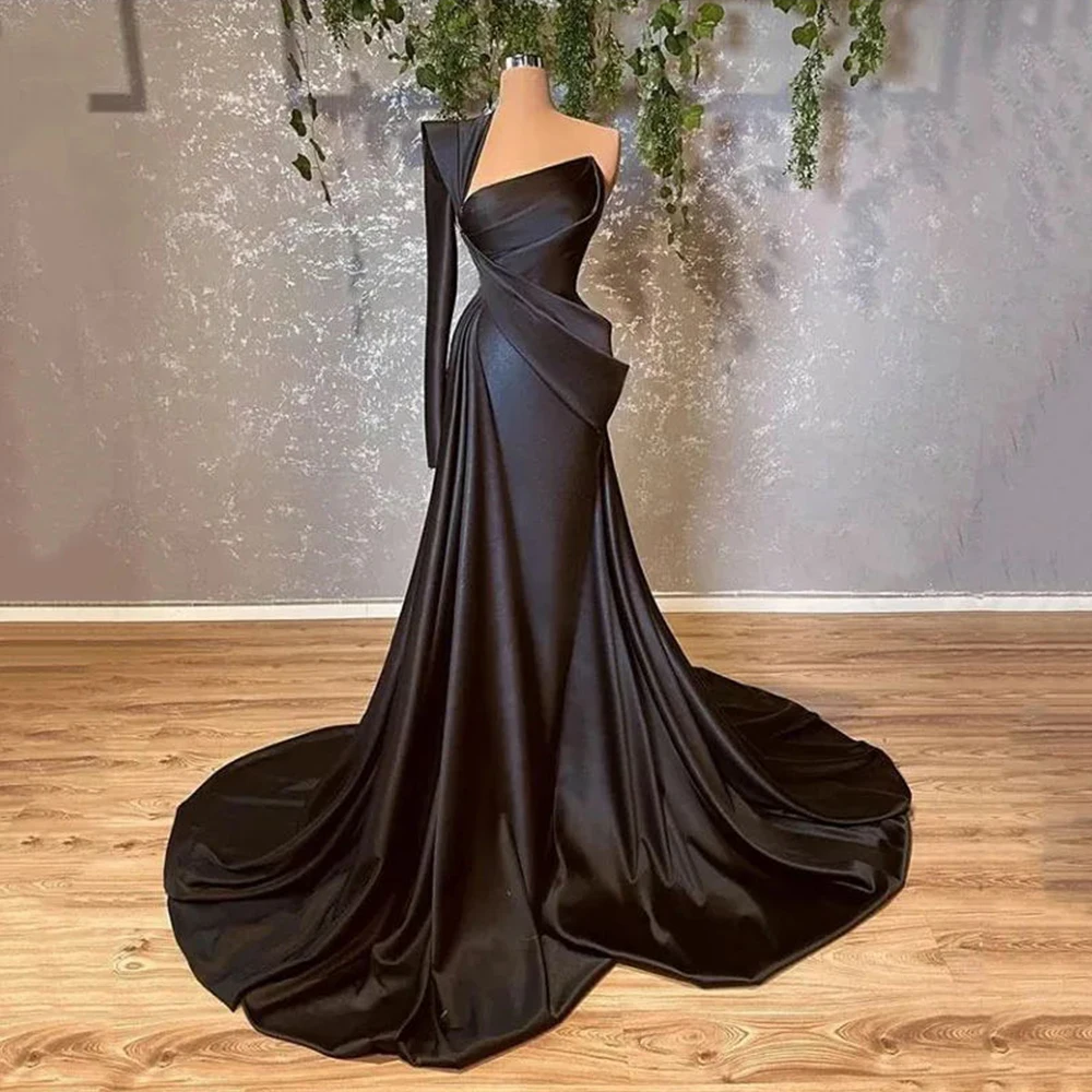 Elegant Beautiful Sexy Evening Dresses For Women Fashion Gorgeous Satin Simple One Shoulder Sleeve Mopping Party Prom Gowns 2024