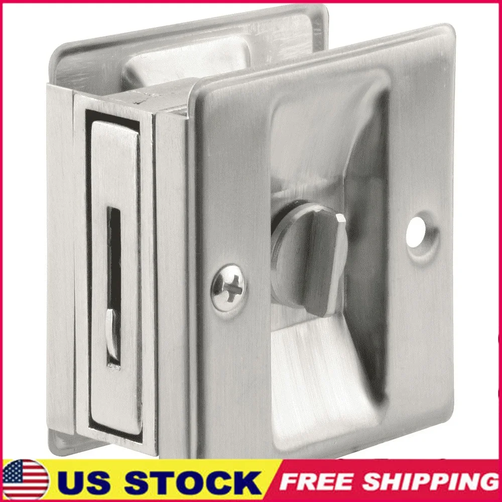 

Solid Brass Pocket Door Lock and Pull Satin Chrome Privacy Lock Easy Install Reversible Latching Hardware Bedroom Bathroom Doors