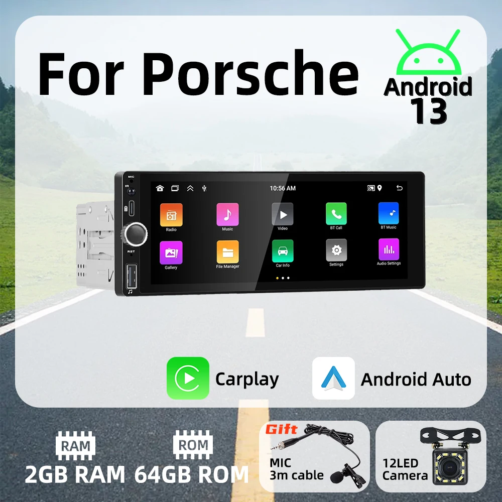 

Carplay Android Auto Android Car Multimedia Player 1Din Radio for Porsche 6.86" Screen Stereo Head Unit Autoradio GPS Navigation