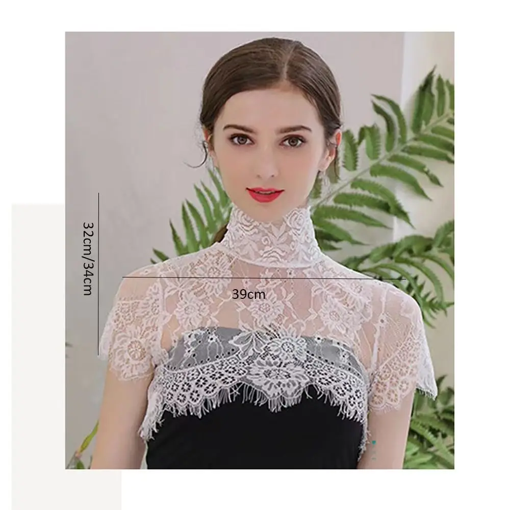 Women Black Lace Shirt Fake Collar Fashion Embroidered Blouse Detachable Collar Shawl Wrap Decorative Blouse Shawl Lapel Top