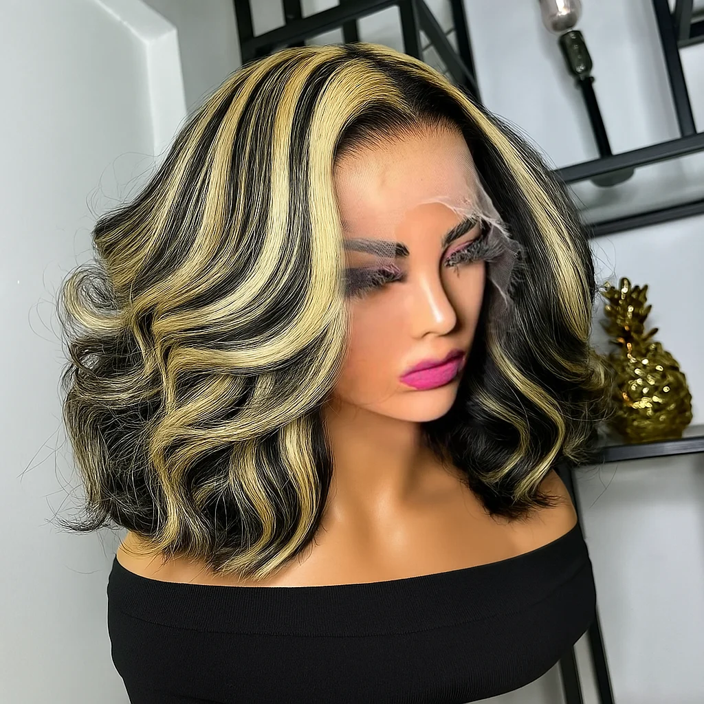 

1B/27 Highlight Loose Body Wave Bob Wig Human Hair 5x5 HD Lace Closure Glueless Wigs Wear And Go Blonde Colored Human Hair Wigs
