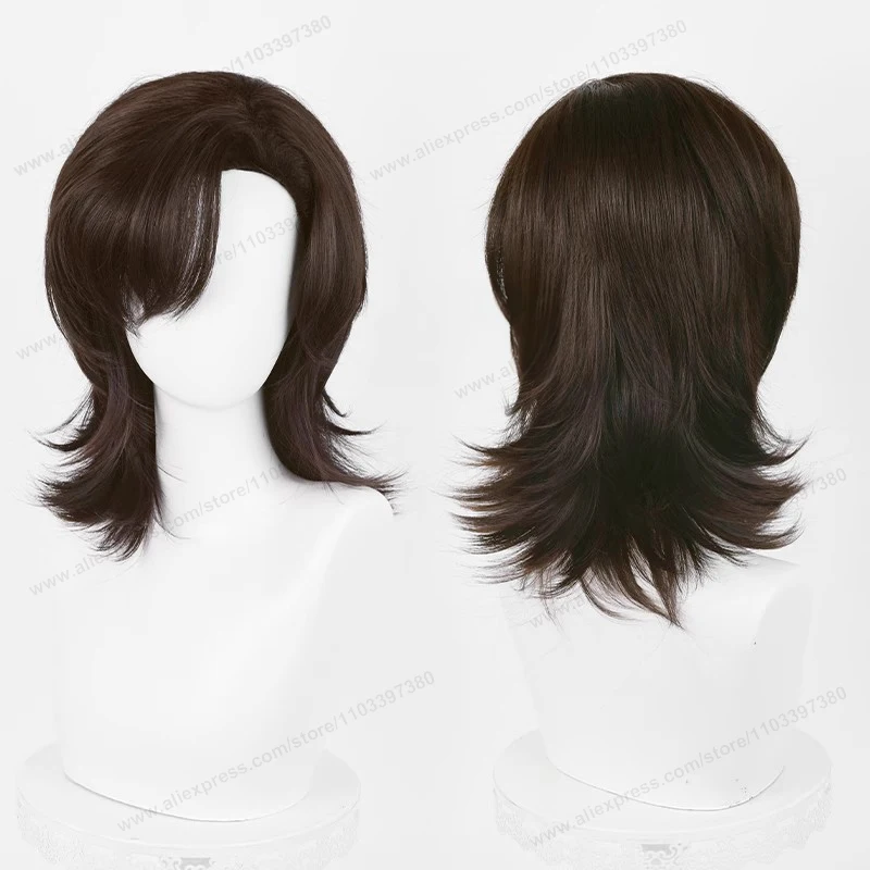 Peluca de pelo sintético de base media de 44cm para Cosplay, pelo negro, blanco, rojo, plateado, rosa, azul, pelos resis
