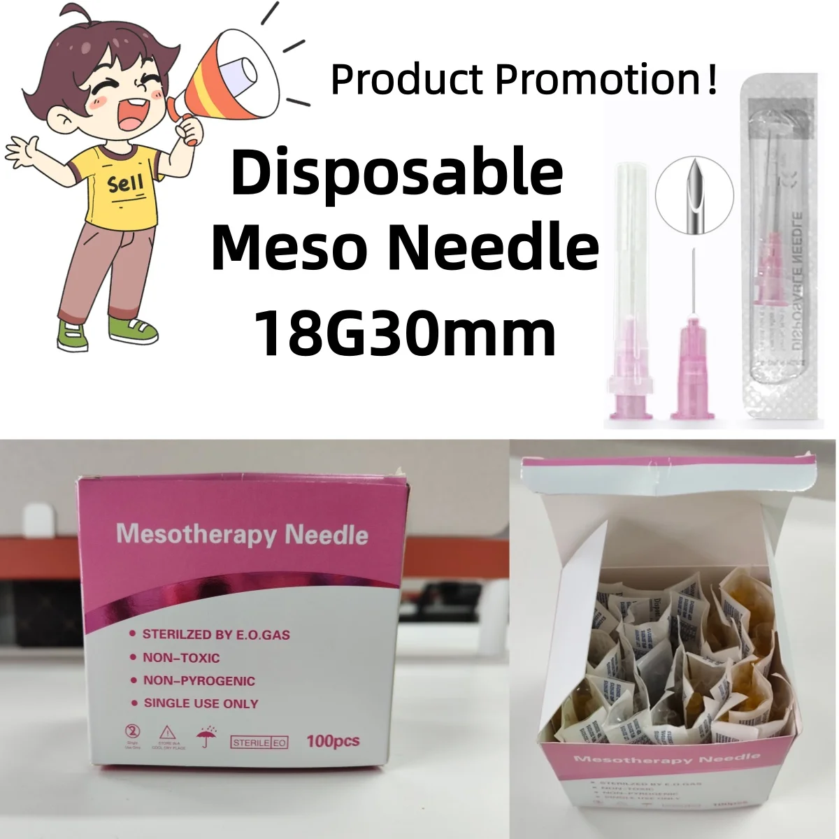 Medical Disposable Meso Needle 18G 30mm 100PCS/Box with Transparent Cap Sterile Hygienic Usage Easy Operation Minimal Bruising