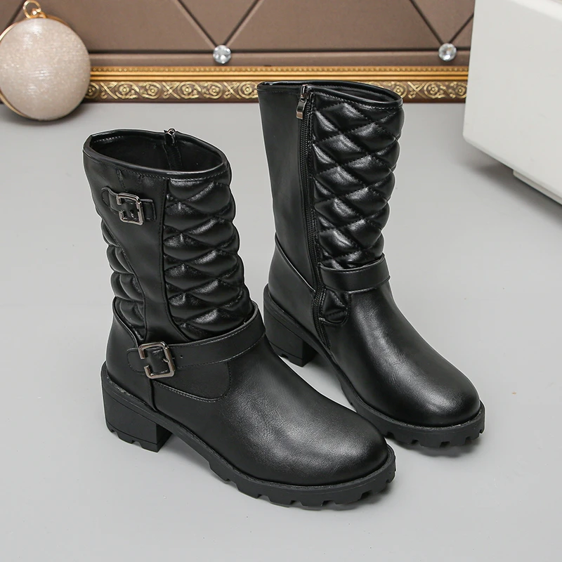 2024 New Winter Women High Quality Side Zipper Comfortable Boots Women Fashion Retro Modern Mid-Calf Boots Shoes for Women