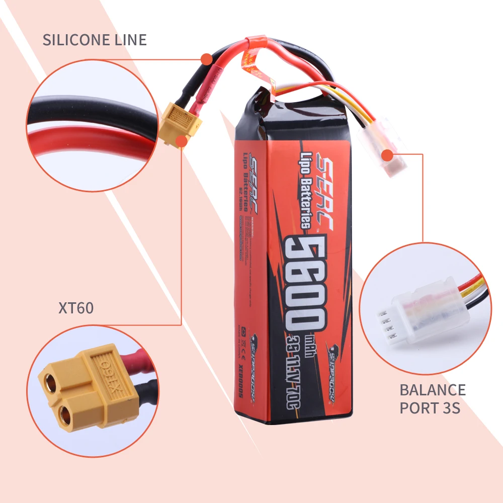 SUNPADOW 3S Lipo Battery for 11.1V 5600mAh 70C with XT60 Plug with RC Vehicles Buggy Truggy Crawler Monster Truck Car Hobby