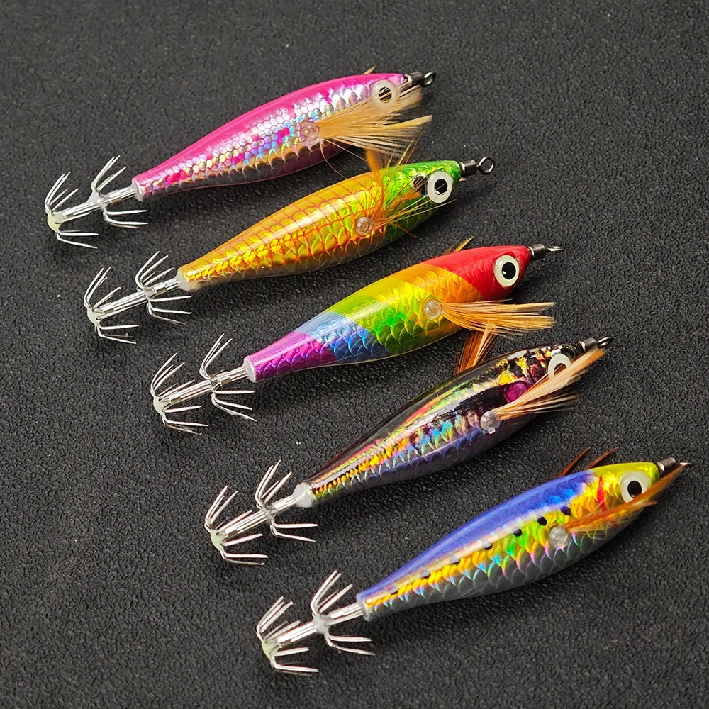 5 Stück/Box Horizontaler Tintenfisch-Jig Egi-Set mit Leuchtperlen, Tintenfisch-Rig, Salzwasser-Tiefsee-Oktopus-Haken, Nachtangel-Zubehör – Detail 3
