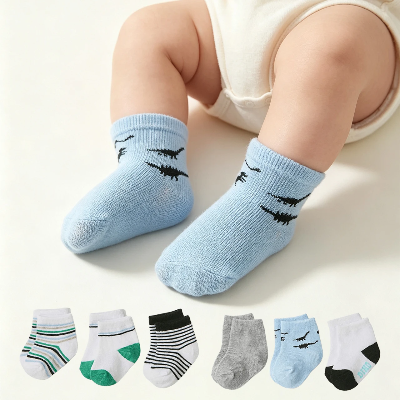 6Pairs Loose Mouth Baby Socks Sweat Absorption Breathable Toddler Cotton Sock Cute Cartoon Kids Mid-Calf Socks Newborn Footwear