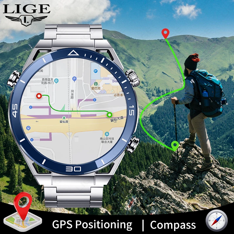 

LIGE New GPS Tracker Bluetooth Call Ultimate Smart Watch Men Full Touch Sport Watch ECG+PPG Men Smartwatch Waterproof For Huawei