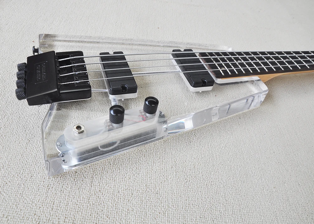 4 Strings Acrylic Headless Electric Bass with 24 Frets,Rosewood Fretboard