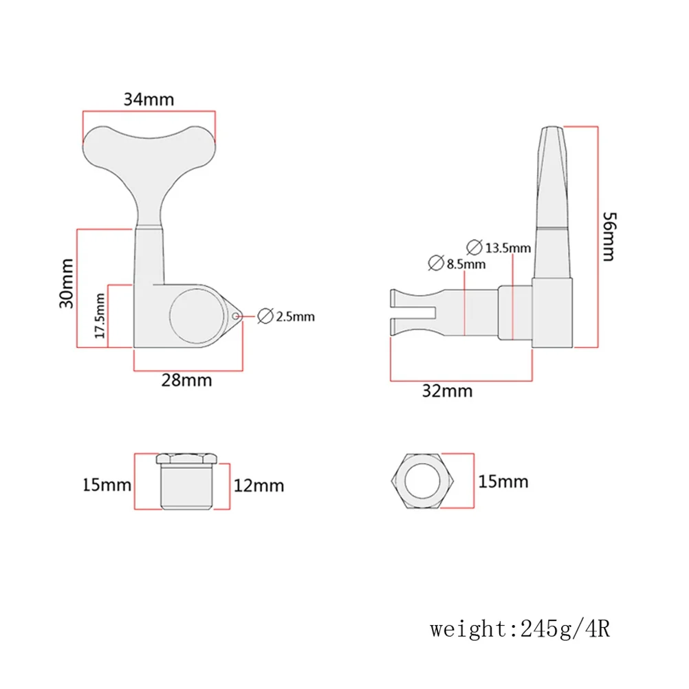 

4r Bass Guitar Tuning Pegs Machine Heads Heavy Duty Internal Gear Replacement for Electric Acoustic Guitar Bass Tuner