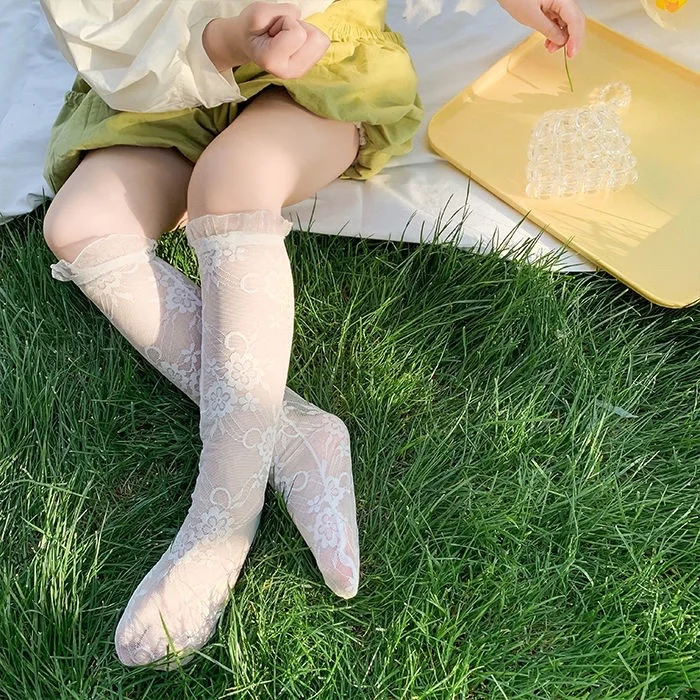 Korean Kids Girl Sock Retro Lace Ruffle Hollow Lovely Calf Sock for Children Girl Thin Breathable Frilly Princess Sock Kid Stuff