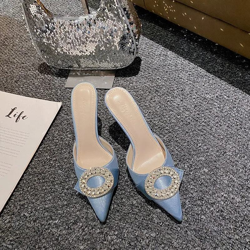 

2026 New Women Shoes Exquisite Metal Decoration High Heeled Slippers for Woman Luxury Wedding Shoes Designer Shoes Zapatos Mujer