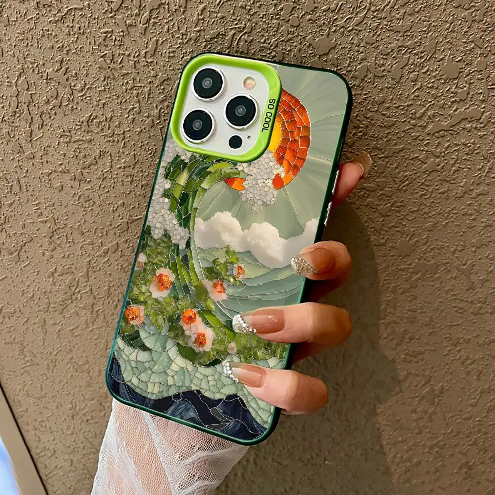 

Glass Waves and Sun Mobile Phone Case Shockproof and Anti Slip Frosted Suitable for iPhone 16 15 14 13 12 11 Pro Max Plus Mini