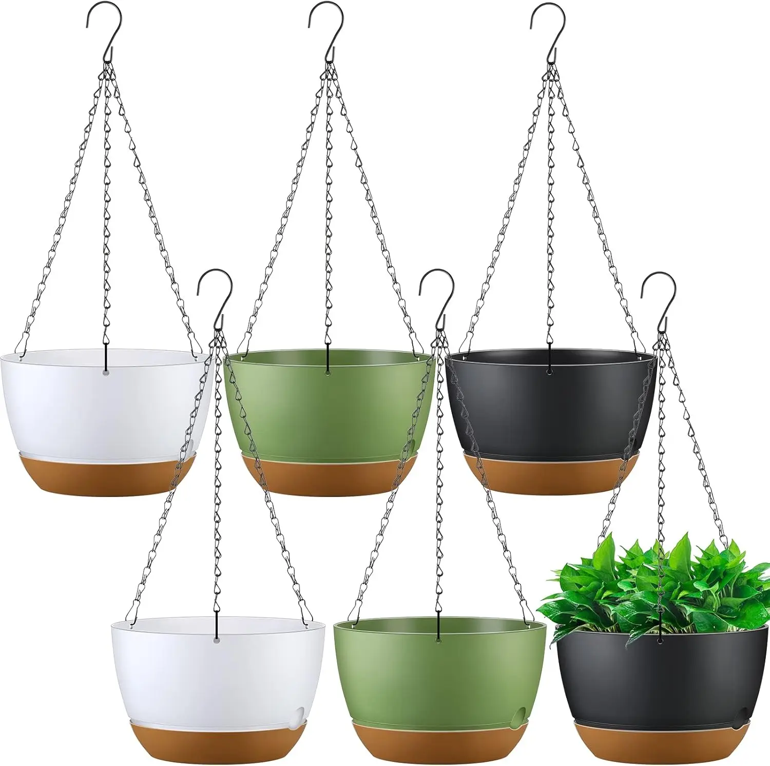 6 Pcs 11.2 Inch Hanging Planters Hanging Plant Basket(White Gray Green)