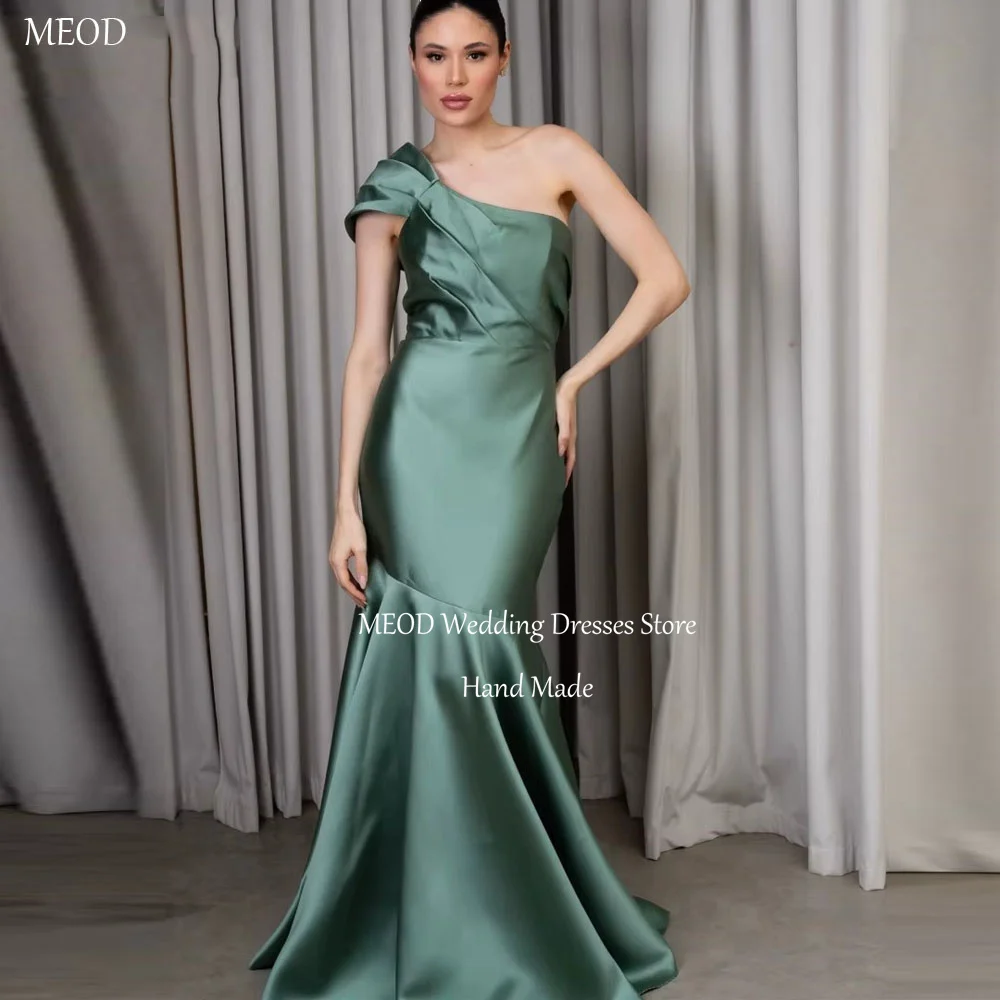 

MEOD Sage Green Satin Formal Evening Gowns One Shoulder Mermaid Prom Gowns Floor Length Women Robes De Soirée Customized